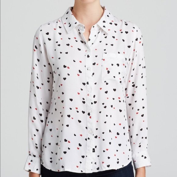RAILS White Rocsi Heart Button Down Loose Fit Rayon Shirt EUC sz XS - Picture 12 of 12